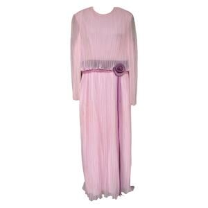 Miss Elliette Vintage 1970s Pale Pink Purple Pleated Size 16 Evening Gown Dress